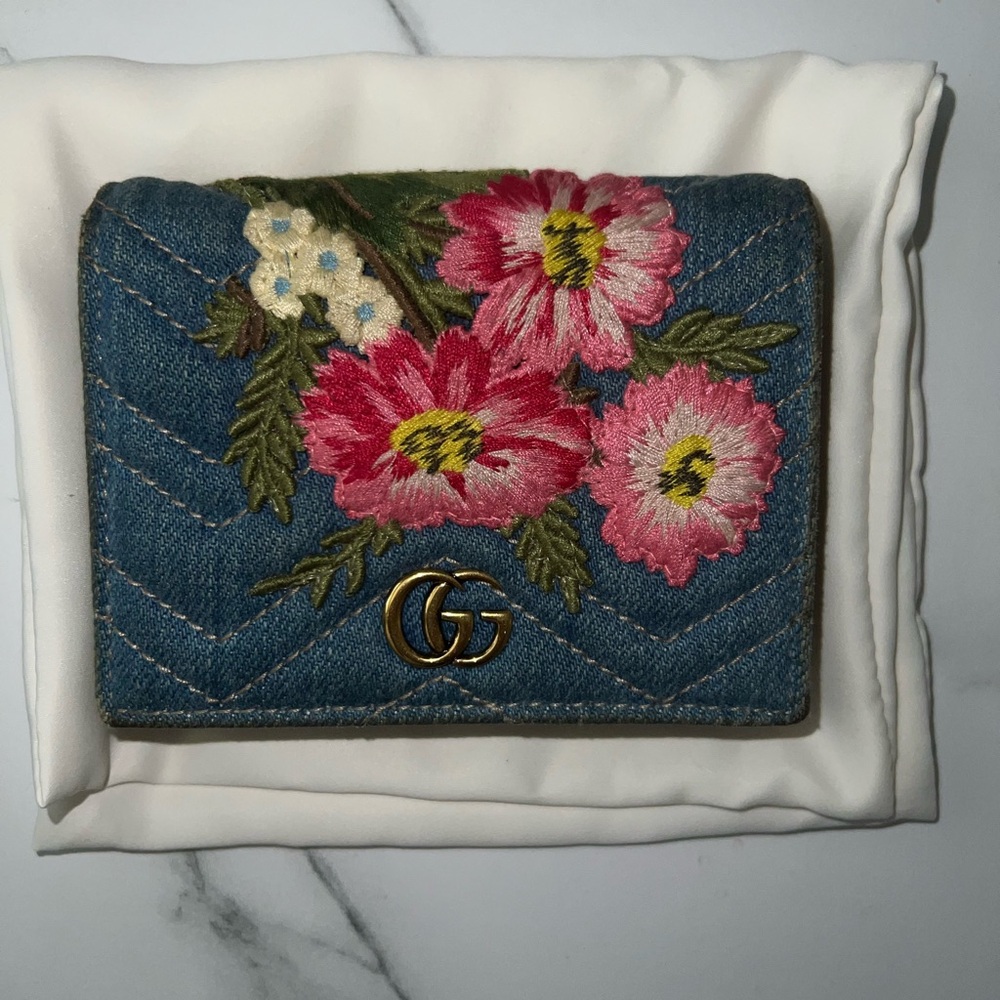 Gucci Blue and Pink Floral Wallet